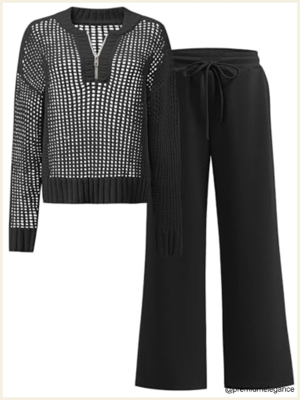 2 Piece Lounge Outfit Knit Sweater Wide Leg Pants Women